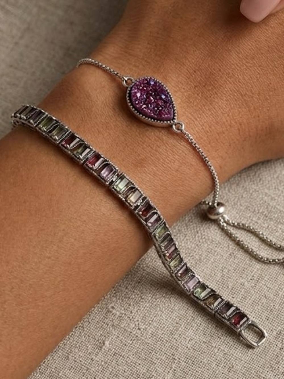 New Bracelet Duo Tennis & Teardrop Purple Druzy Adjustable Bracelet
